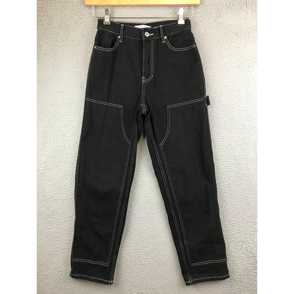 Pac Sun High Rise Carpenter Jeans Women 28 Black Denim Double Knee Workwear Goth